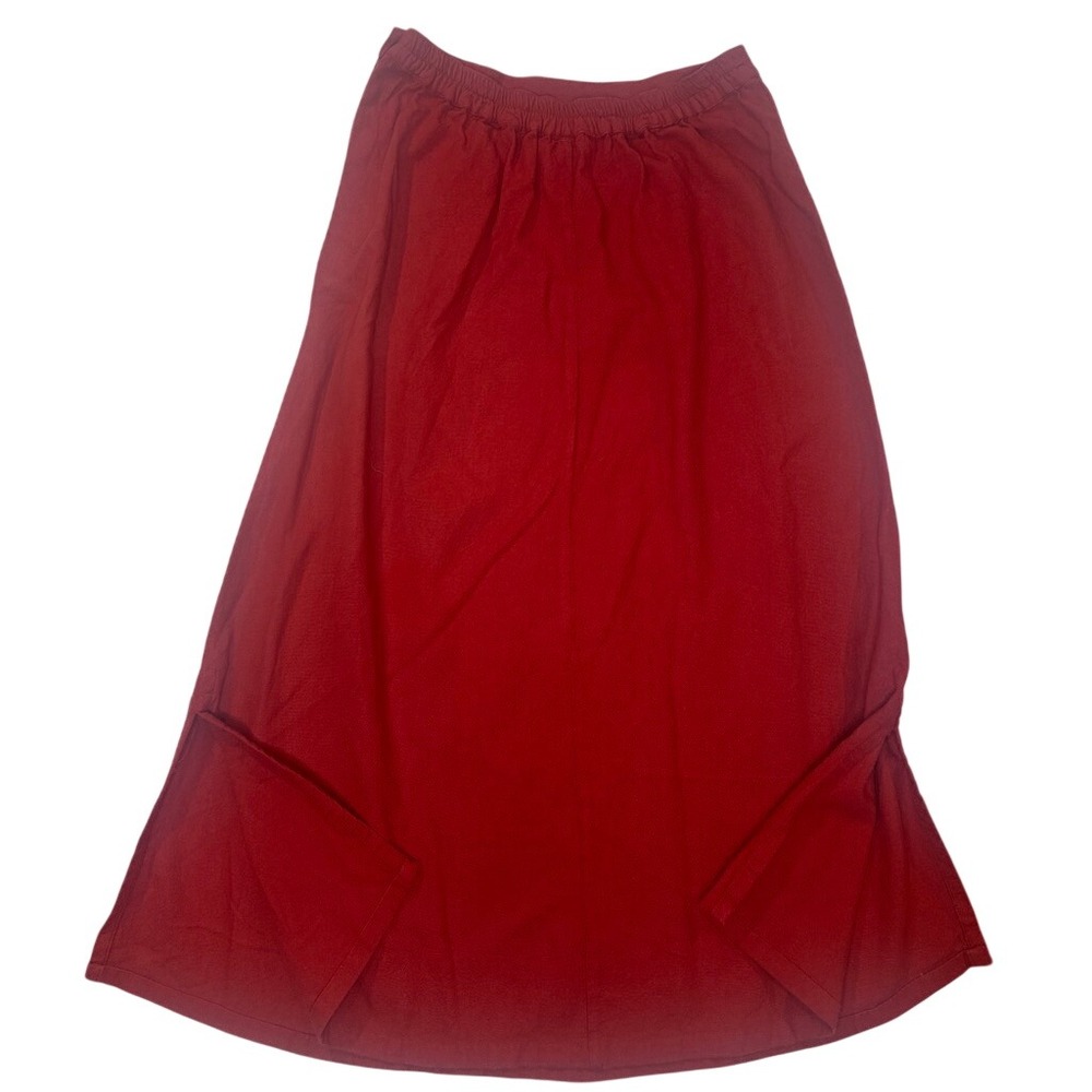 True Vintage Boho 100% Textured Cotton Red Maroon Maxi Skirt USA Made LARGE - Picture 5 of 12